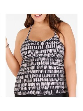 NWT Island Escape MARRAKESH BLACK Plus Size Palisades Tankini Swim Top, US 24W
